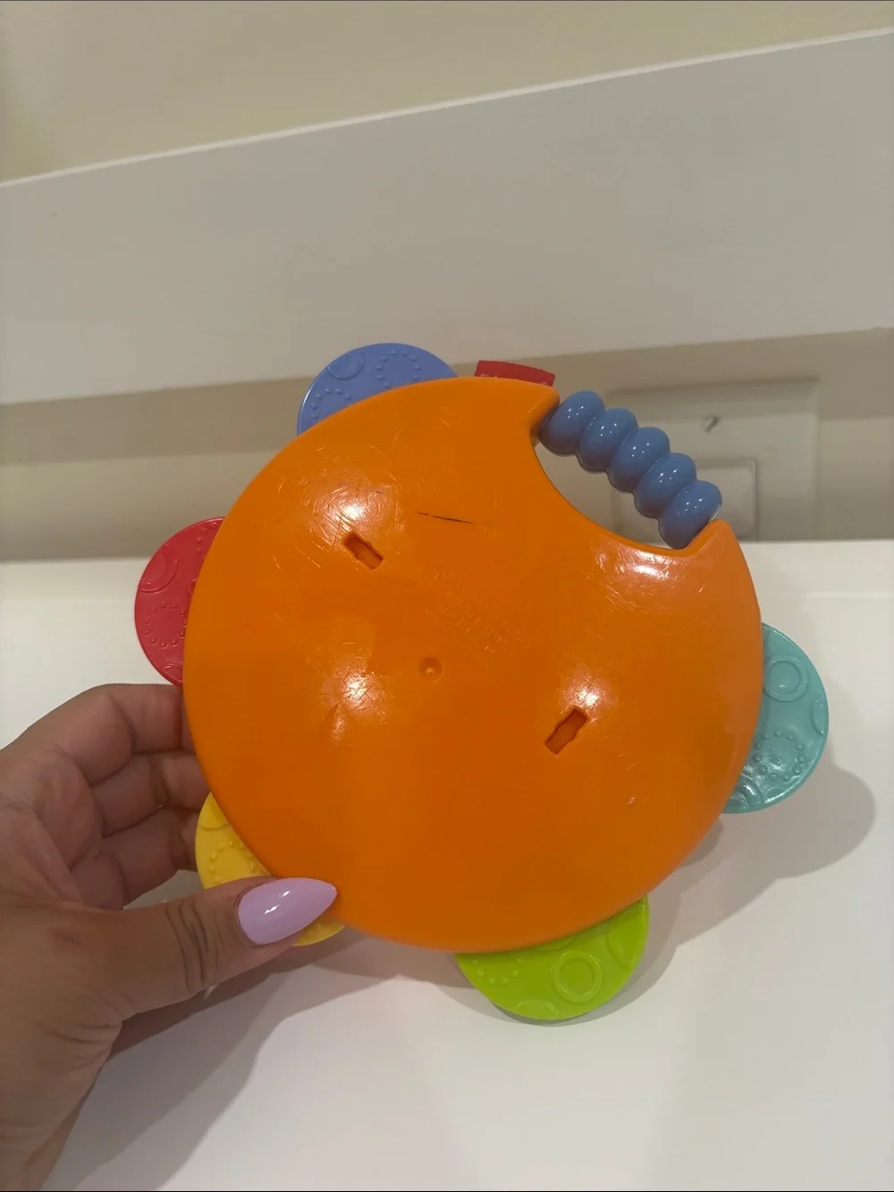 Fisher-Price Orange Handheld Tambourine with Multicolor Discs